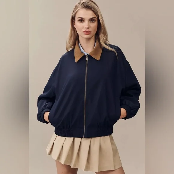 NWT Size L-Anthropologie The Rylie Bomber Jacket by Pilcro in Navy (NWT US$ 158) - Picture 3 of 16